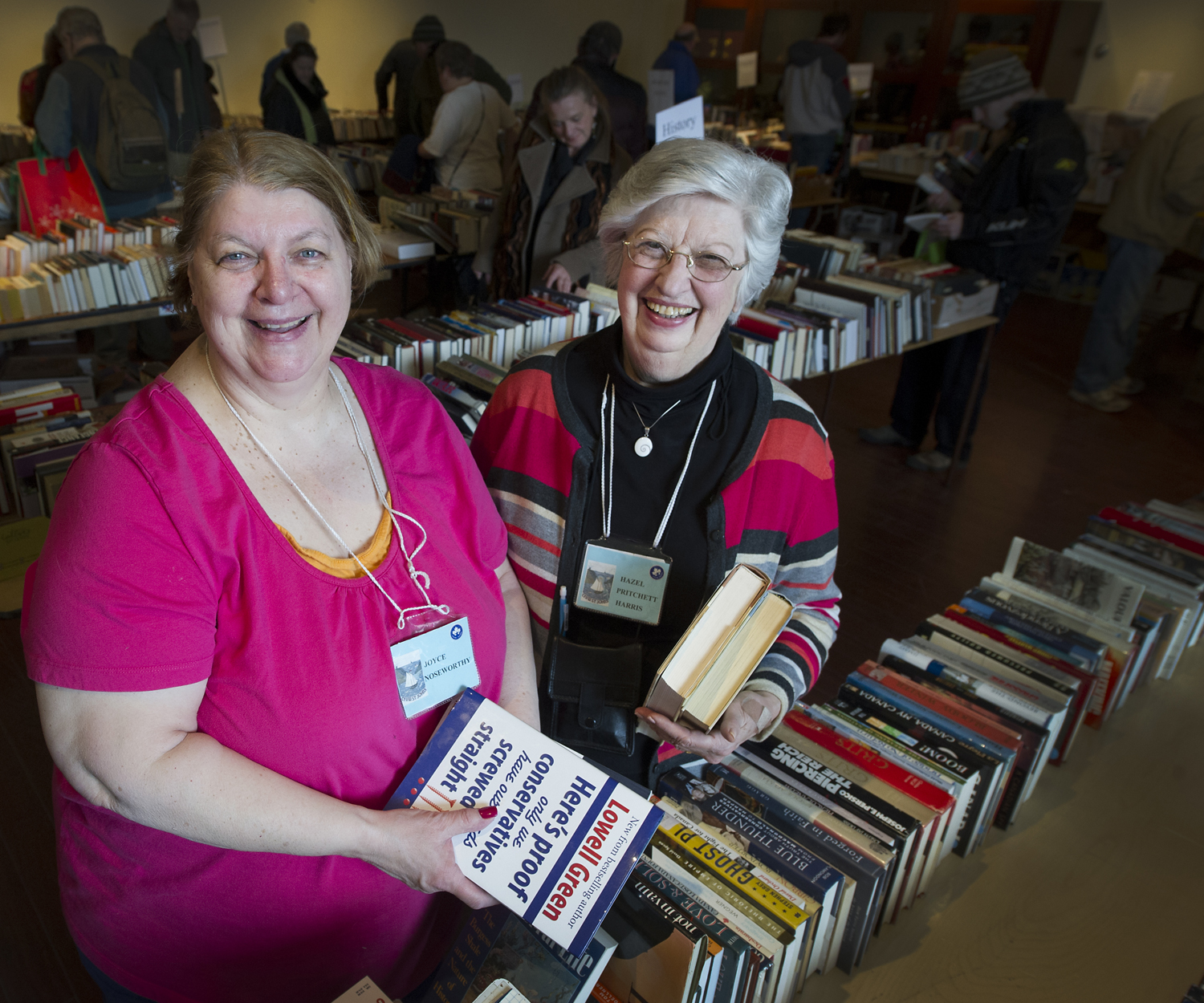 From left are Joyce Noseworthy, CFUW vice president and chair of the group’s annual Book Sale Committee, and Hazel Pritchett Harris, CFUW president.