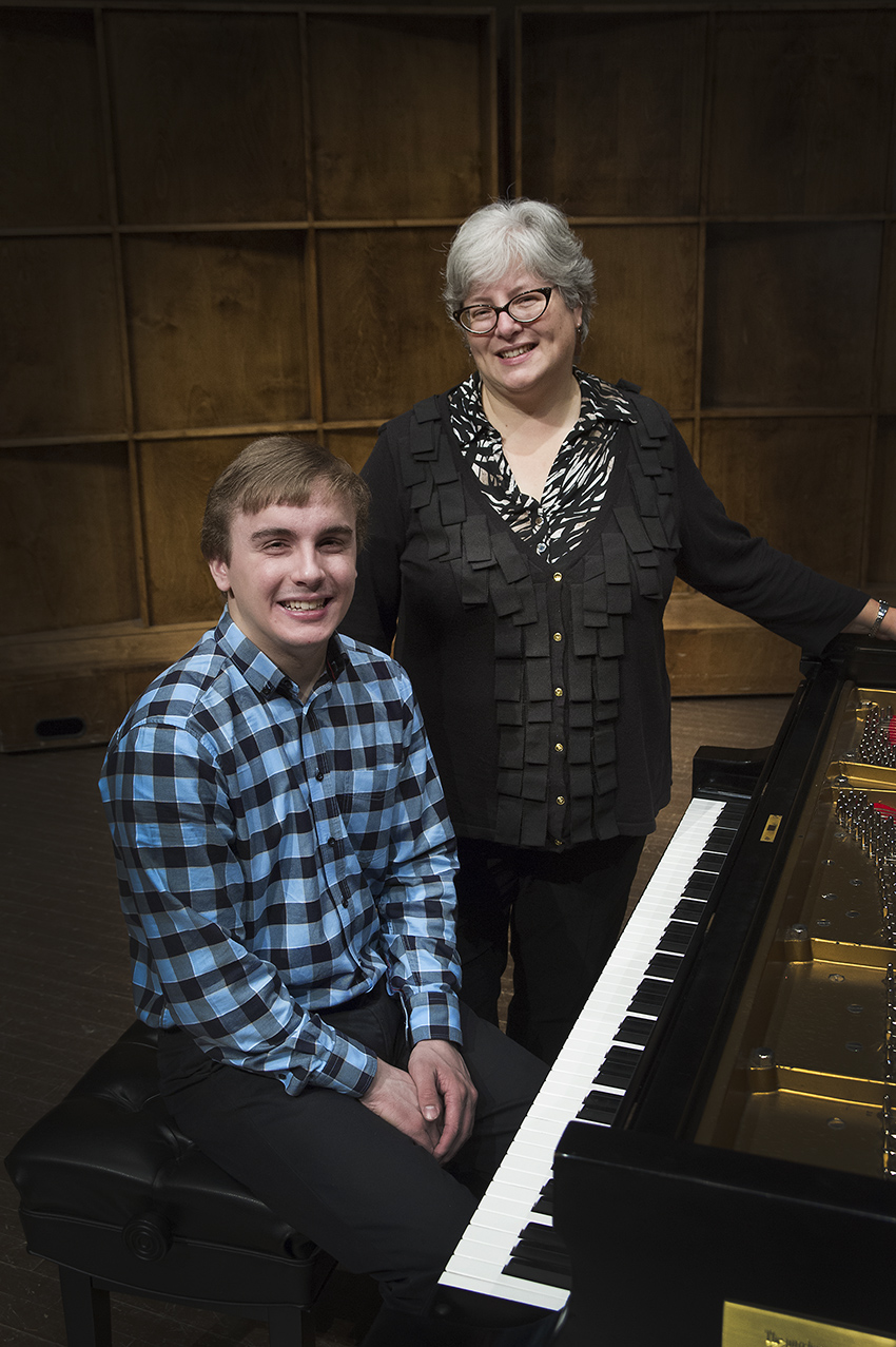 Music student Timothy Brennan and Dr. Ellen Waterman, dean, School of Music.