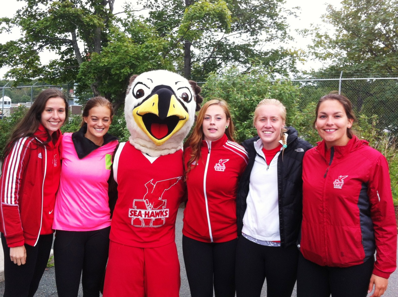 Sammy Sea-Hawk and members of the Sea-Hawks teams at the Terry Fox Run