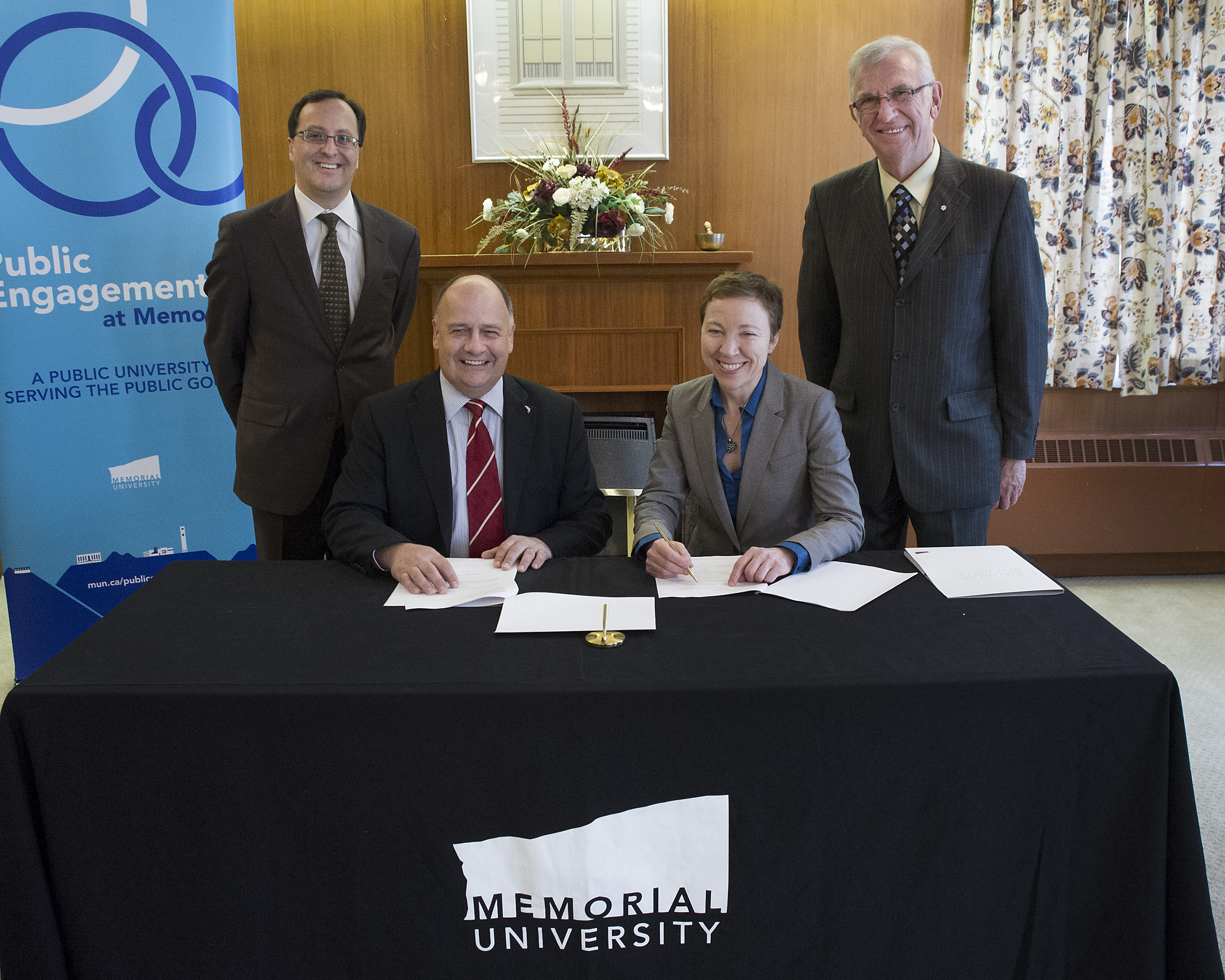 Dr. Rob Greenwood, Dr. Gary Kachanoski, Zita Cobb and Gordon Slade celebrate the official signing of the MOU. 